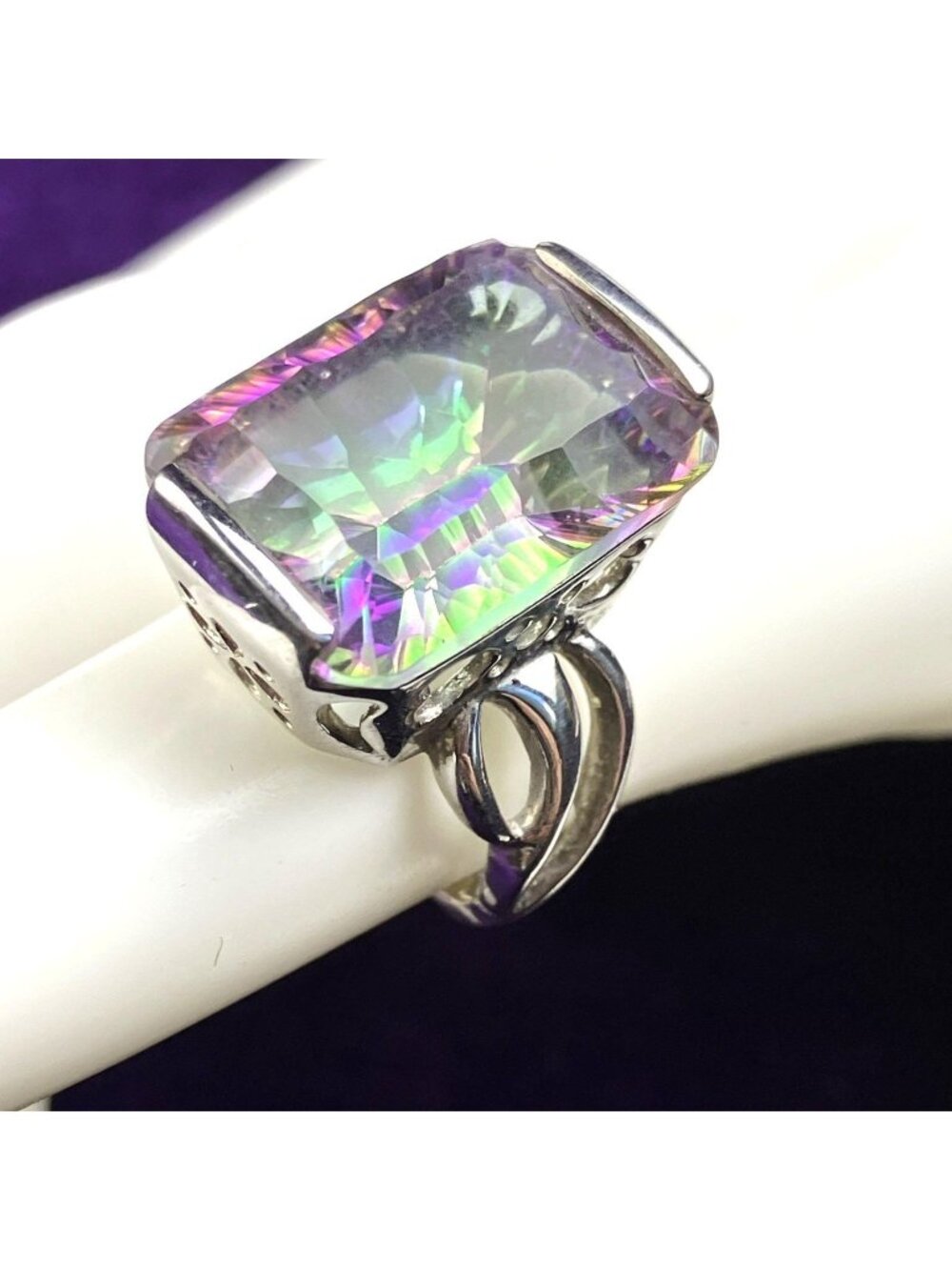 Sz 5 925 Sterling Lucoral Emerald Cut Mystic Topaz Ring Lucas